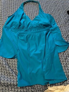 Women’s Teal Blue Halter Tankini Swim Set